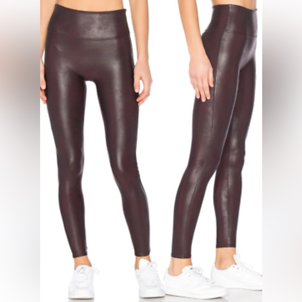 Spanx Faux Leather Metallic Shimmery High Waisted Sexy Brown Leggings Size XS